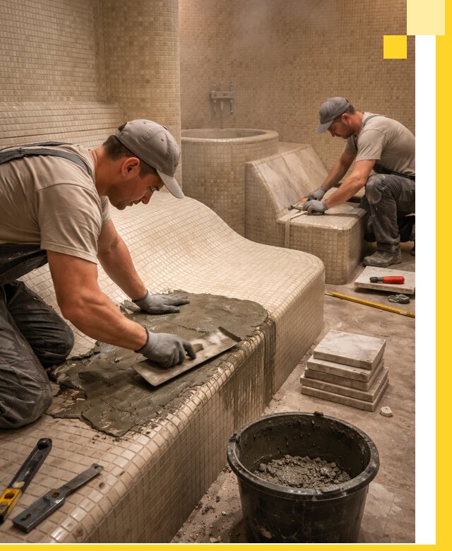 Лежаки для хамама под ключ в Дзержинске, проект и монтаж