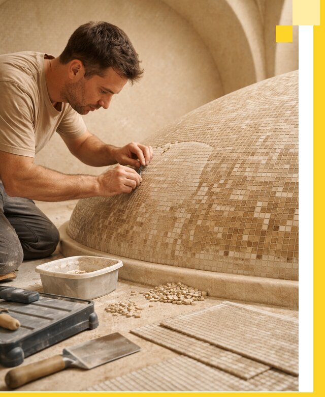 Профессиональная укладка мозаики для хамама под ключ в Дзержинске